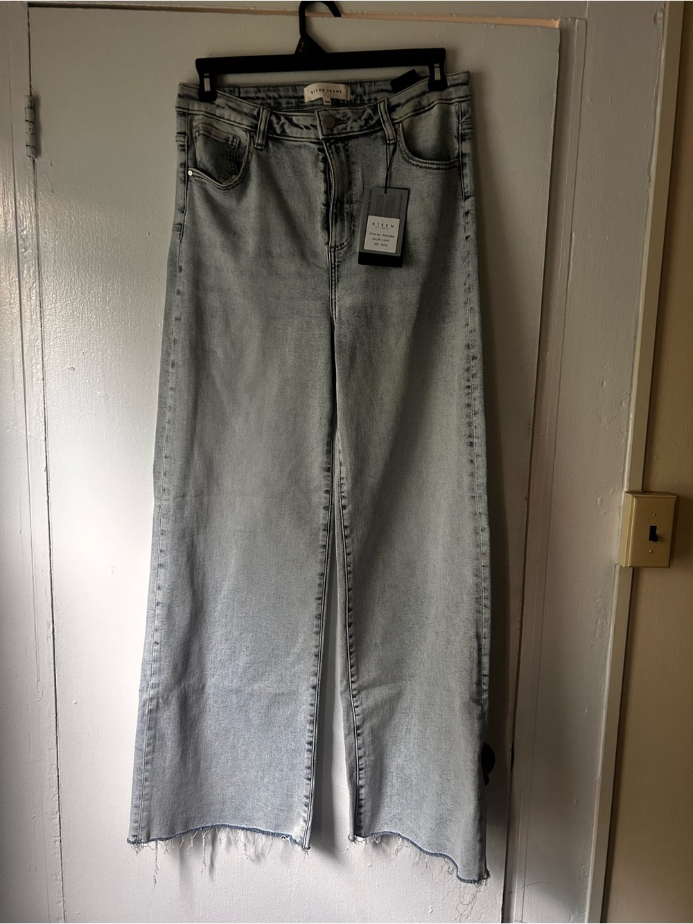 Risen light blue jeans light makes them look gray but they are super light blue